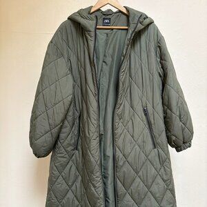 Zara Oversized Quilted Cozy Olive Puffer Coat in Sz XS
